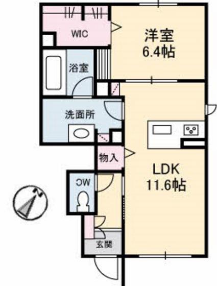 エスポワール戸坂山崎(1LDK/1階)の間取り写真