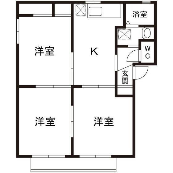 サンヒルズ B棟(3DK/1階)の間取り写真