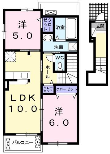ヴィラージュ I(2LDK/2階)の間取り写真