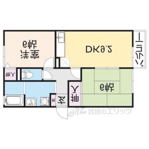 セジュール木津B(2DK/2階)の間取り写真