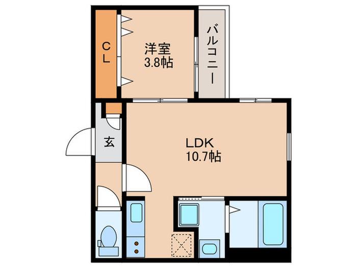 CHERIM姪浜西II(1LDK/1階)の間取り写真