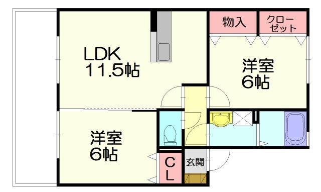 グランコート南里A棟(2LDK/1階)の間取り写真