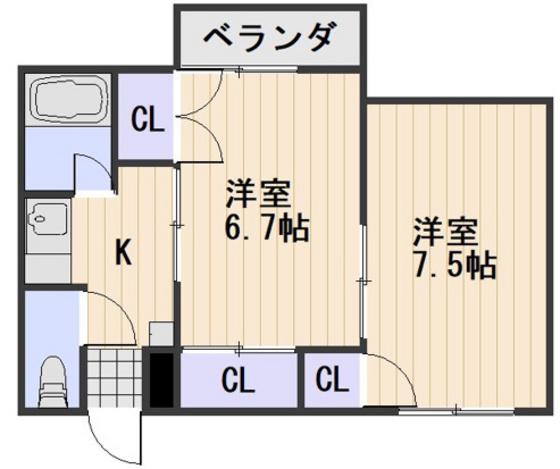ラジール伊島(2K/1階)の間取り写真
