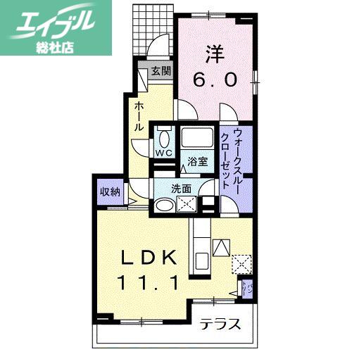 神椿ガーデン(1LDK/1階)の間取り写真