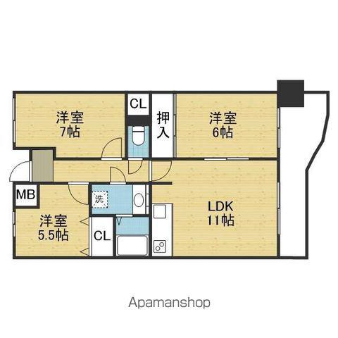 地下鉄千日前線 北巽駅 徒歩4分 10階建 築29年(3LDK/5階)の間取り写真