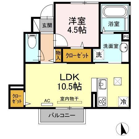 GRAND SOLEIL B棟(1LDK/1階)の間取り写真