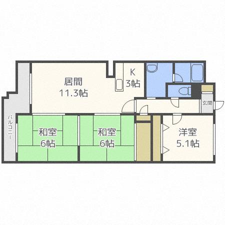 パールシティ栄町(3LDK/5階)の間取り写真
