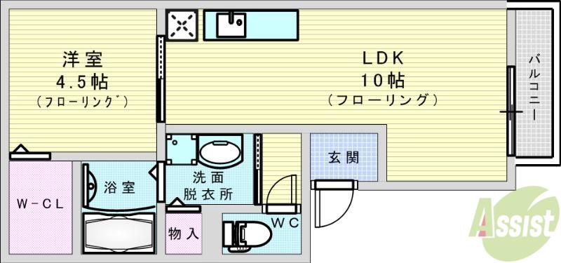 フォートレス3(1LDK/1階)の間取り写真