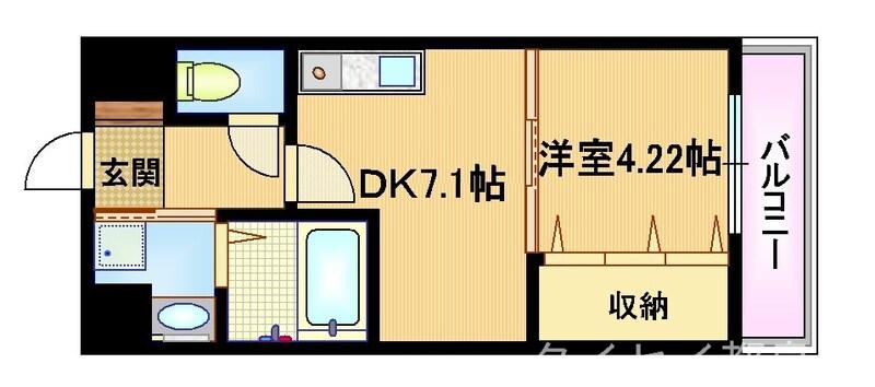 ラ・プレミア内代(1DK/4階)の間取り写真