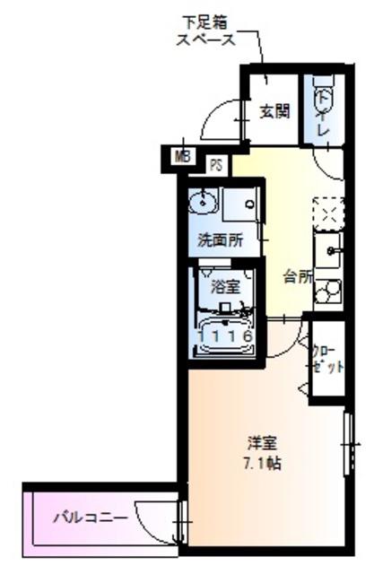 フジパレスあびこVI番館(1K/2階)の間取り写真