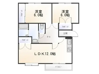 ロワールソレイユ2番館(2LDK/2階)の間取り写真
