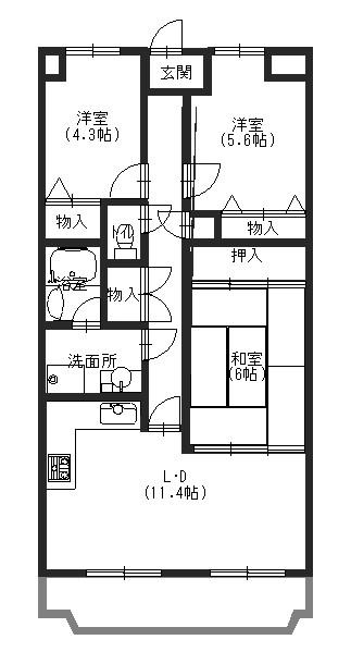 パークコート桜ヶ丘(3LDK/1階)の間取り写真