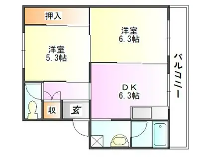 ヴィラナリー加東Ⅱ(2DK/5階)の間取り写真