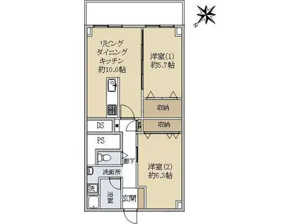 シーアイマンション広島(2LDK/5階)の間取り写真