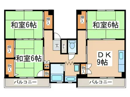 ビレッジハウス大島1号棟(3DK/5階)の間取り写真