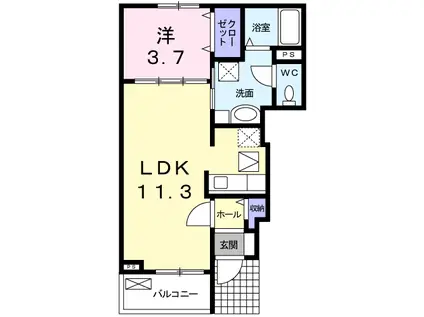 ソーレ三郷 DK(1LDK/1階)の間取り写真