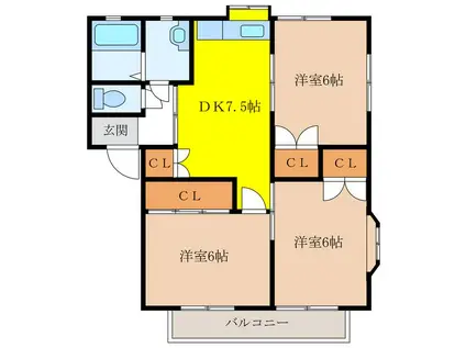 ハイムルーラルI(3DK/3階)の間取り写真