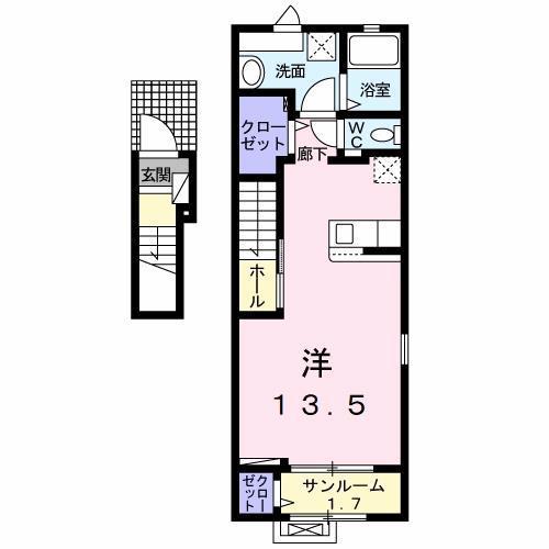 ルミエール 弥栄II(ワンルーム/2階)の間取り写真