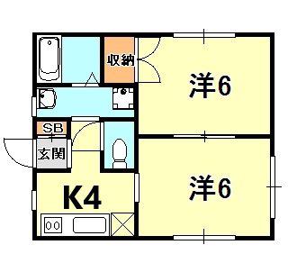 中山手ガーデンパレスC棟(2K/2階)の間取り写真