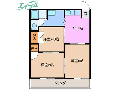 グリーンコーポ小林B(3K/2階)の間取り写真