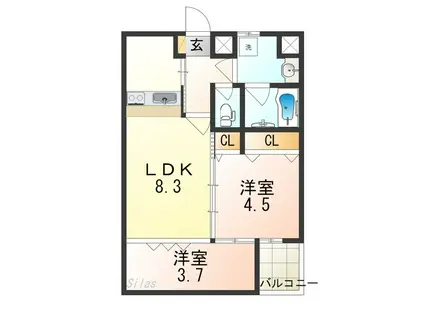 ウエストRITZ巽(2LDK/1階)の間取り写真