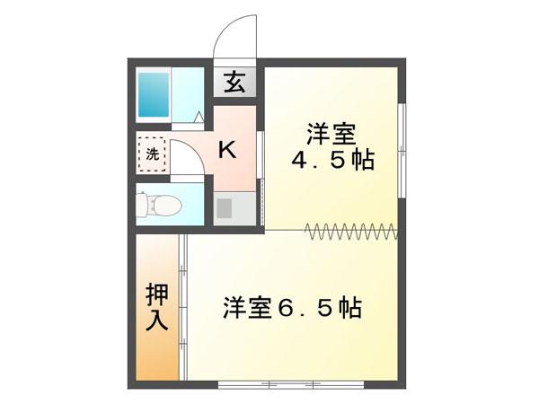 アーバンウェーブ岩成台(2K/1階)の間取り写真