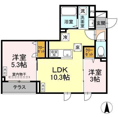 セレスティア南花畑III(2LDK/1階)の間取り写真