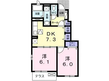 ミルキー・S A棟(2DK/1階)の間取り写真