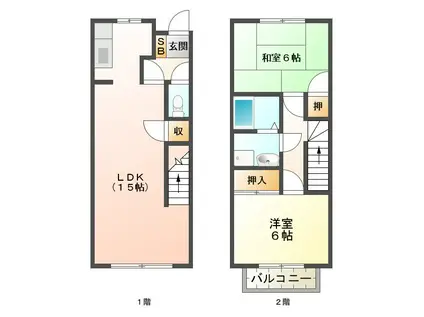 レイクサイドヴィラB棟(2LDK/2階)の間取り写真