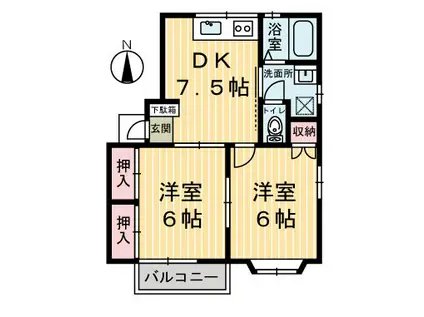 パークサイドヴィラB棟(2DK/1階)の間取り写真