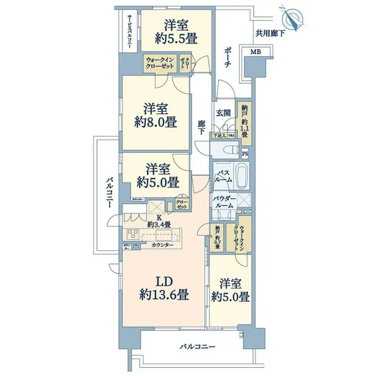 シティテラス横濱和田町ブリーズコート 5階階 間取り
