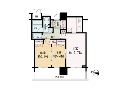 ローレルタワー梅田(2LDK/3階)の間取り写真