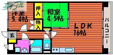 ネクスト倉田 西館(2LDK/7階)の間取り写真