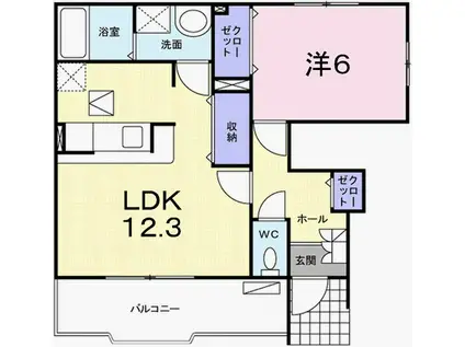 グランデ・カーサII(1LDK/1階)の間取り写真