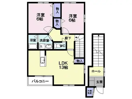 ラフィネ・ドミール(2LDK/2階)の間取り写真