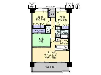 サーパス若水(3LDK/9階)の間取り写真