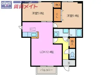 シャルマンT2B棟(2LDK/1階)の間取り写真