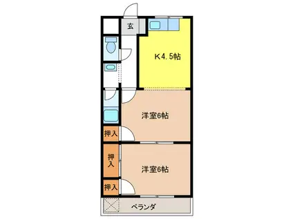 フラワーポリス咲(2K/2階)の間取り写真