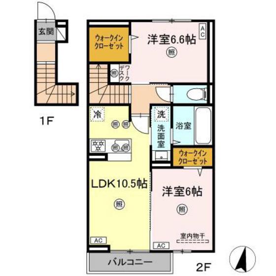 ボヌール N-1(2LDK/2階)の間取り写真