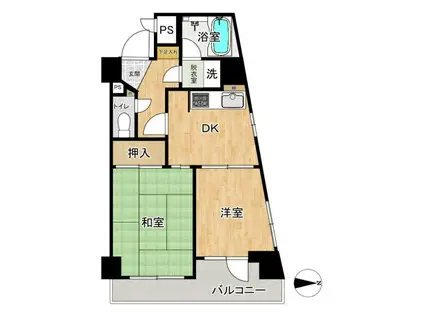 ライオンズマンション千葉東(2DK/11階)の間取り写真