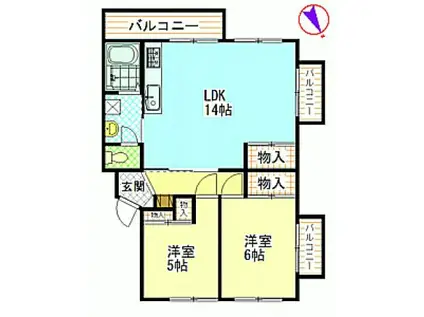 サンルビーササキ1(2LDK/3階)の間取り写真