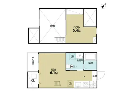 ホワイトアゲート(1K/2階)の間取り写真