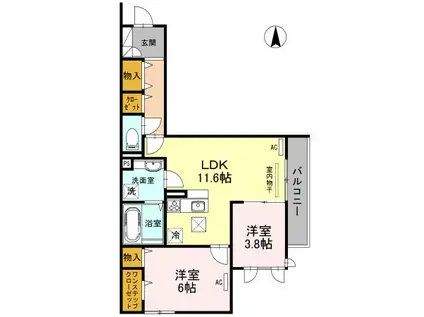 カーサ 堺 南花田 D-ROOM(2LDK/1階)の間取り写真