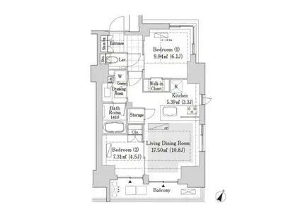 リブクオーレ神保町(2LDK/11階)の間取り写真