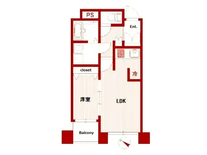 ヴェルト横濱石川町(1LDK/4階)の間取り写真