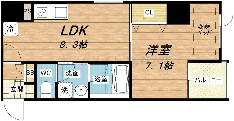 グランスイート(1LDK/8階)の間取り写真