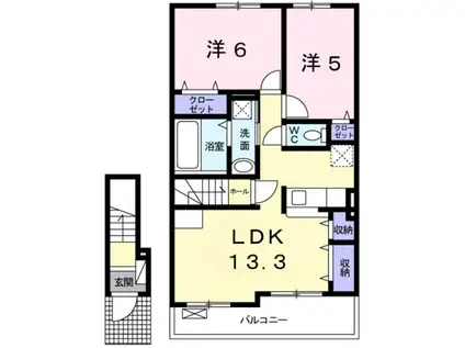 ターク・ヴィレッジA(2LDK/2階)の間取り写真