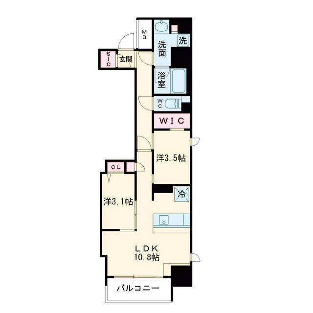 アーバネックス堺筋本町(2LDK/14階)の間取り写真