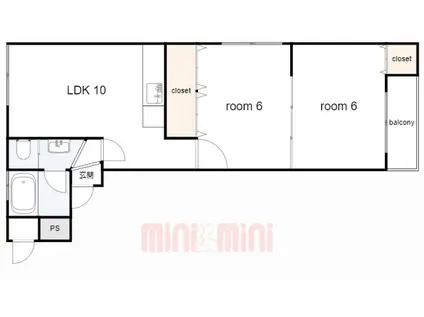 甲子園第3コーポラス(2LDK/4階)の間取り写真