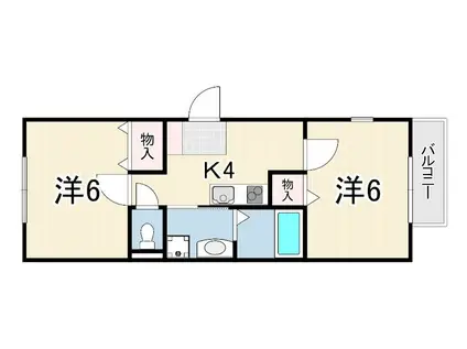 ジュネス北六甲(2K/1階)の間取り写真